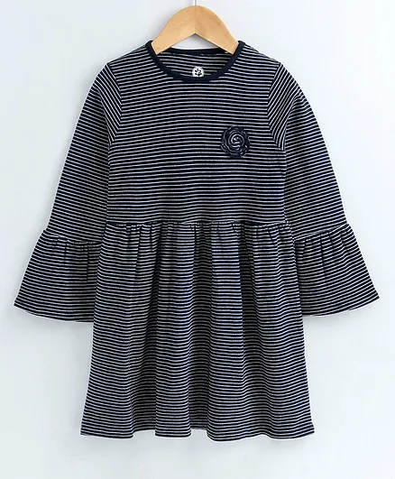 Jus Cubs Full Sleeves Striped Dress - Black
