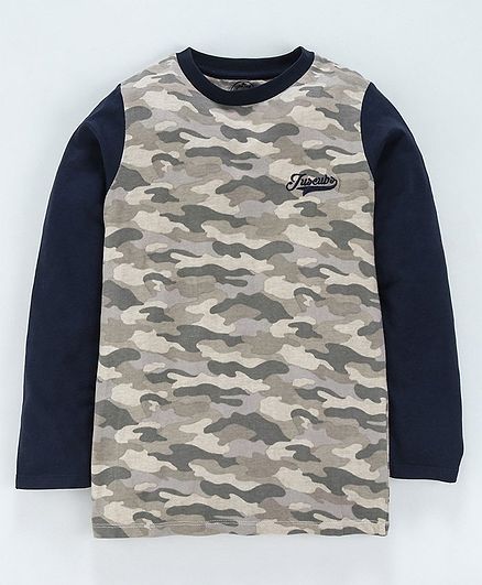 Jus Cubs Full Sleeves Camouflage Pattern Tee - Grey