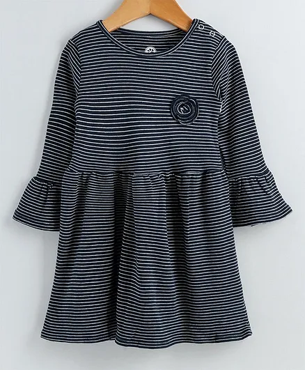 Jus Cubs Full Sleeves Striped Dress - Black