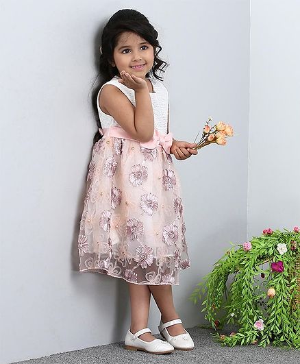 Mark & Mia Sleeveless Frock Floral & Pearl Embellishment - Pink