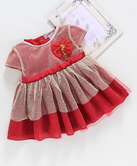 Mark & Mia Cap Sleeves Frock Style Onesie Bow Applique - Red
