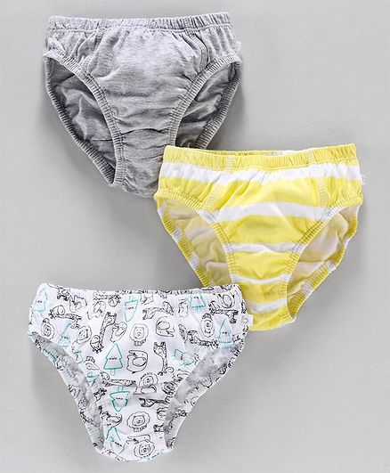 Babyoye Solid & Printed Briefs Pack of 3 - Grey & Yellow