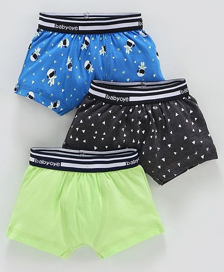 Babyoye Cotton Mix Trunks Allover Print Pack of 3 - Blue Green