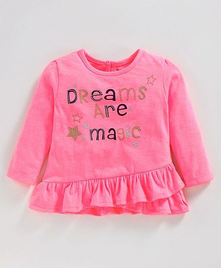 Babyoye Full Sleeves Cotton Lycra Top Magic Print - Neon Pink