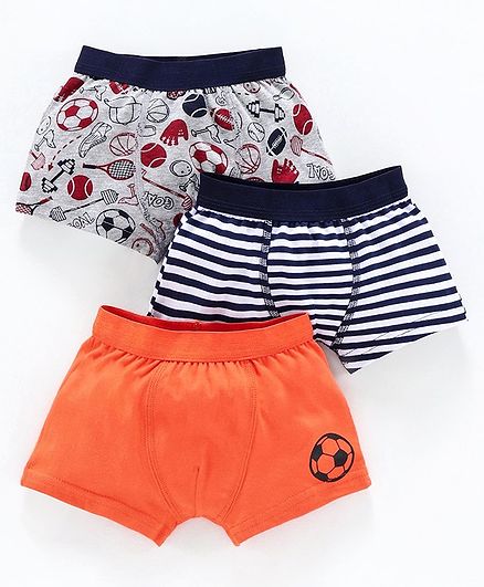 Babyoye Cotton Trunks Striped & Printed Pack of 3 - Orange Grey Multicolor