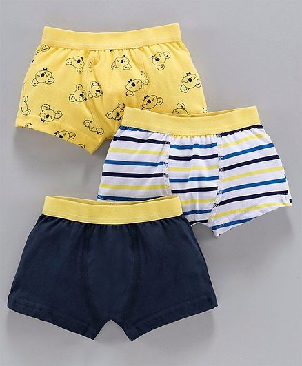 Babyoye Cotton Trunks Solid Color Striped & Printed Pack of 3 - Yellow Blue