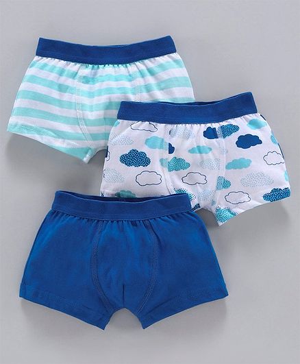 Babyoye Cotton Trunks Striped & Printed Pack of 3 - Blue White