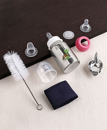 Zoe Stainless Steel Feeding Bottle Kit Tortoise Print - 150 ml
