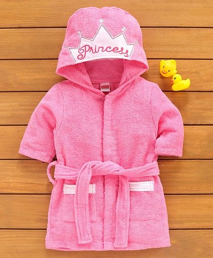 Babyhug Hooded Bathrobe Princess Embroidery - Pink