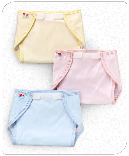 Babyhug Waterproof Nappy Small Size Set of 3 - Yellow Pink Blue