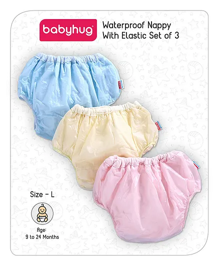 Babyhug Waterproof Nappy With Elastic Large Set of 3 - Pink Blue Yellow