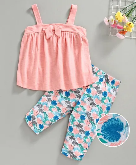 Babyhug Singlet Top And Leggings - Neon Peach