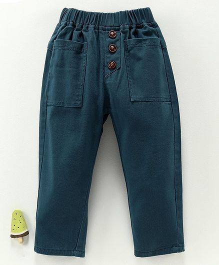 Kookie Kids Full Length Solid Trousers - Teal Blue