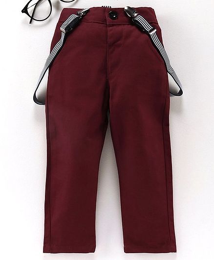 Kookie Kids Full Length Trouser with Suspenders - Red