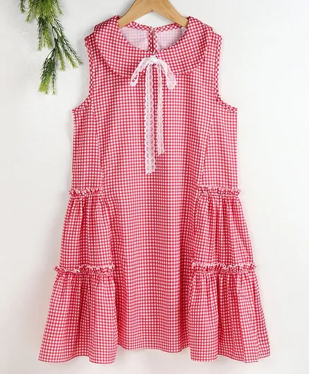 Kookie Kids Sleeveless Checked Frock - Pink