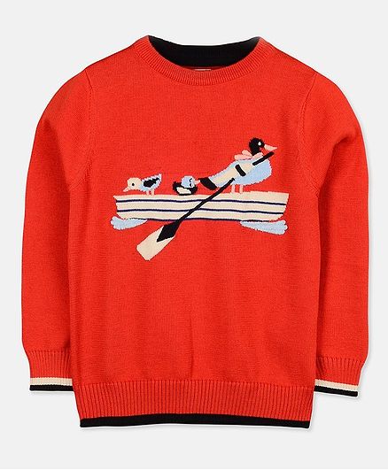 Cherry Crumble by Nitt Hyman Full Sleeves Duck Pattern Sweater - Red