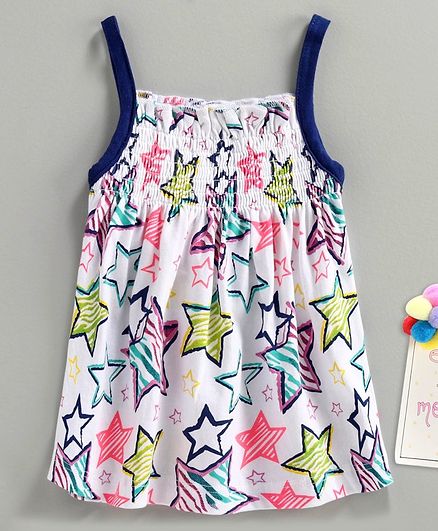 Babyhug A Line Singlet Top Star Print - White Pink