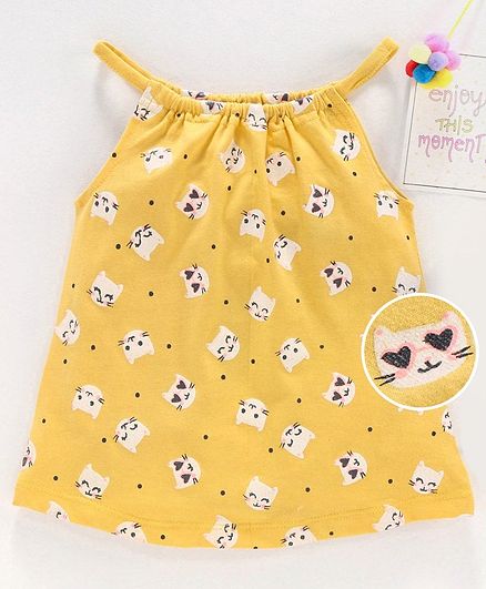 Babyhug Kitty Printed Singlet Top - Yellow