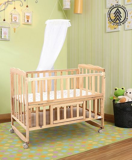 Babyhug Montana Wooden Cot Cum Rocker with Mosquito Net - Cream
