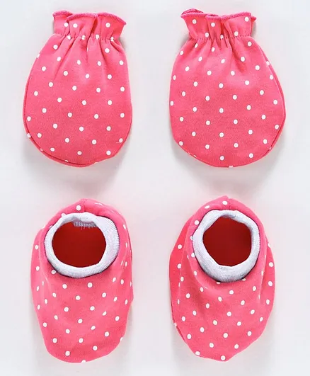 Babyhug 100% Cotton Mittens & Booties Set Polka Dot Print - Pink