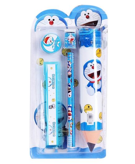 Funcart Doraemon Pencil Shaped Stationery Set Blue - Pack of 6 Pieces