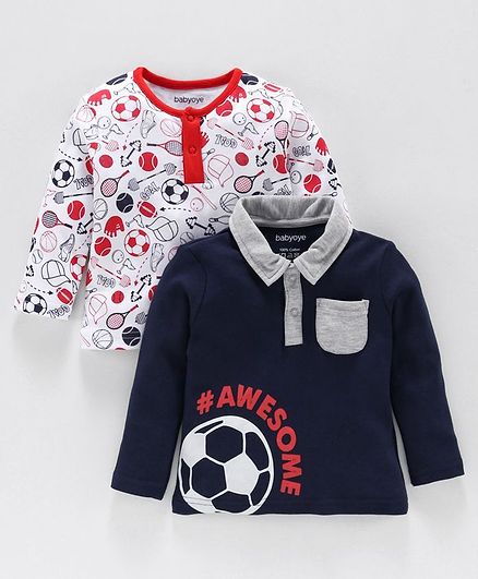 Babyoye Cotton T Shirt Football Print Pack of 2 - White