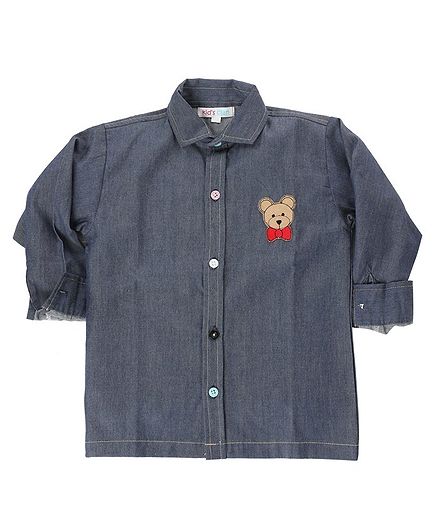 KIDS CLAN Teddy Patch Full Sleeves Shirt - Navy Blue