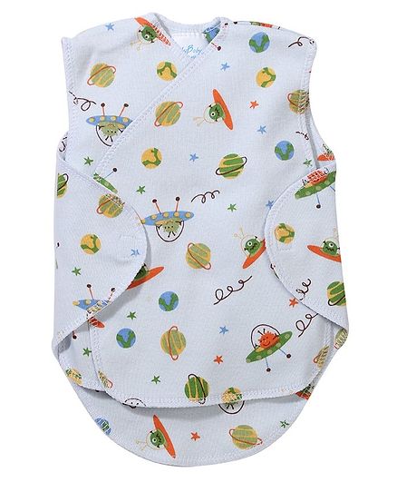 Preemie-Yums Aliens Print Sleeveless Wrap Shirt - White