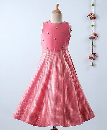 Lil Peacock Flower Embellished Sleeveless Gown - Pink