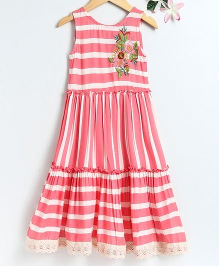 Lil Peacock Striped Sleeveless Dress - Pink