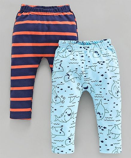 Babyoye Cotton Diaper Leggings Pack of 2 - Blue Orange