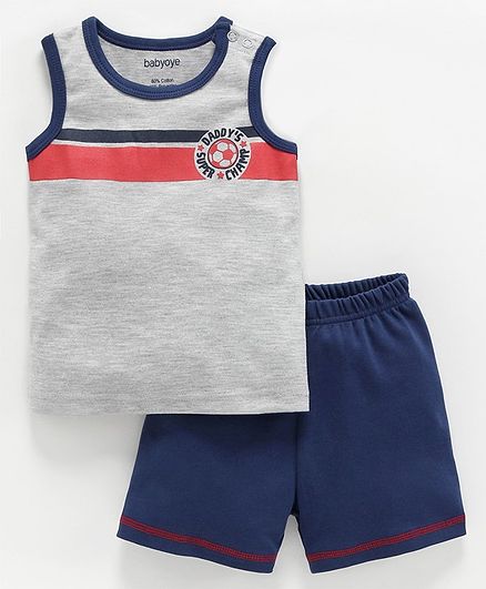 Babyoye Sleeveless Tee and Shorts Ball Print - Grey Blue