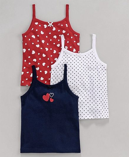 Babyoye Sleeveless Slips Heart Print Pack of 3 - Red Blue White