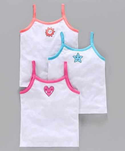 Babyoye Cotton Camisoles Printed Pack of 3 - Peach Blue Pink
