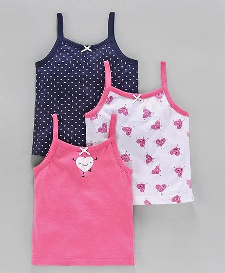 Babyoye Cotton Camisoles Printed Pack of 3 - Pink White Navy