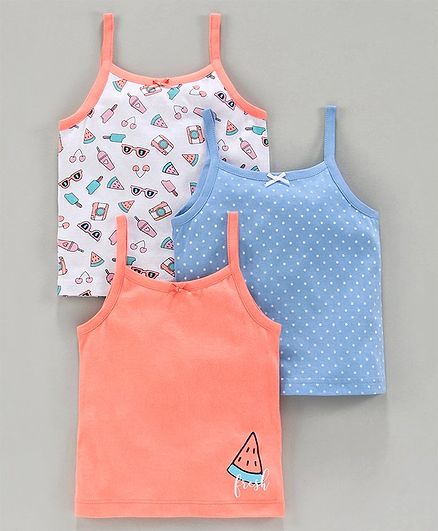 Babyoye Cotton Singlet Neck Printed Slips Pack of 3 - Blue White