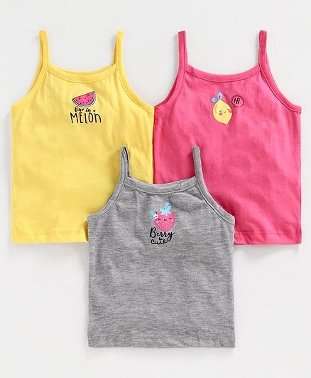 Babyoye Singlet Sleeves Slip Fruit Patch Pack of 3 - Yellow Pink Grey