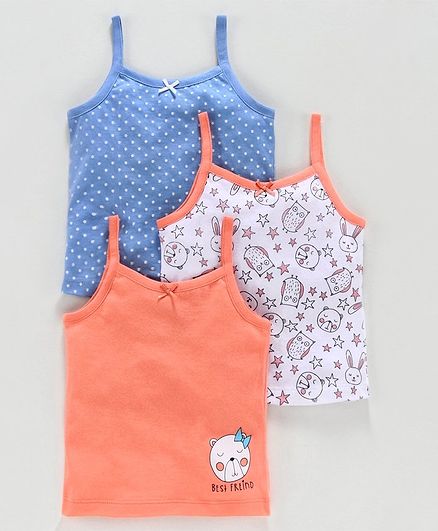 Babyoye Cotton Singlet Neck Printed Slips Pack of 3 - Blue White