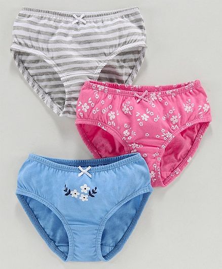 Babyoye Cotton Printed Panties Pack of 3 - Blue Grey Pink