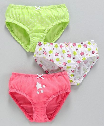 Babyoye Cotton Printed Panties Pack of 3 - Green White Pink