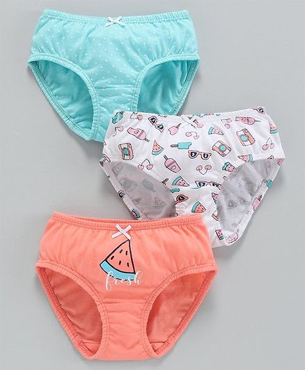 Babyoye Printed Hipster Panties Pack of 3 - Blue White Orange