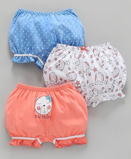 Babyoye Cotton Printed Bloomers Pack of 3 - Blue White Coral