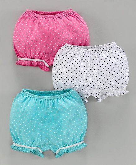 Babyoye Cotton Bloomers Multiprint Pack of 3 - Sea Green White Pink