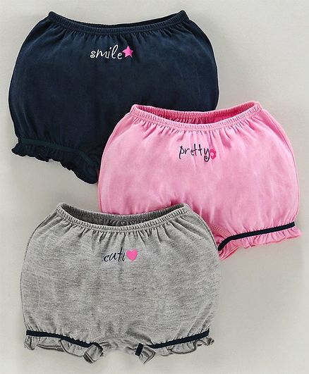 Babyoye Cotton Printed Bloomers Pack of 3 - Navy Pink Grey