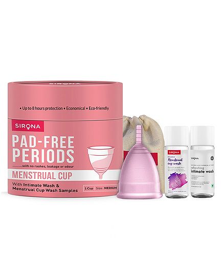 Sirona Medium Size Reusable Menstrual Cup with Intimate Wash & Cup Wash - Multicolour