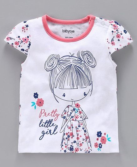 Babyoye Cap Sleeves Top Pretty Girl Print - White