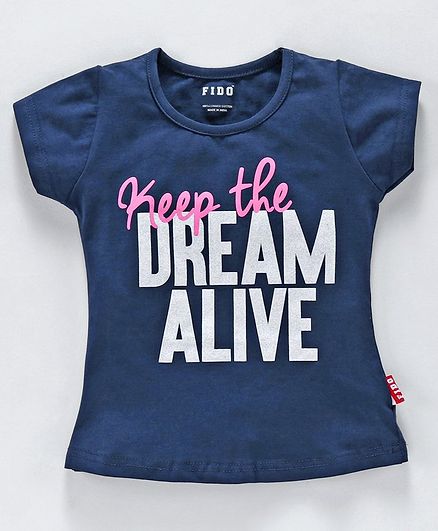 Fido Short Sleeves Top Text Print - Navy