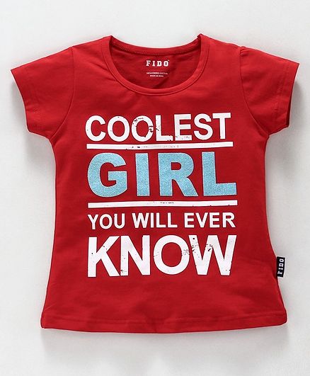 Fido Half Sleeves Top Text Print - Red