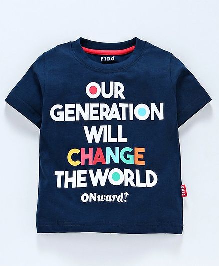 Fido Half Sleeves Tee Text Print - Navy