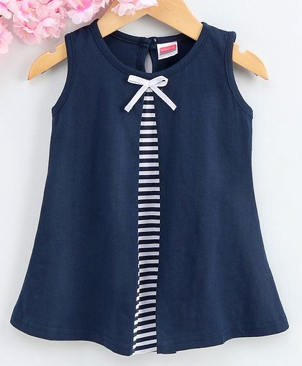 Babyhug Sleeveless Frock Bow Applique - Navy Blue